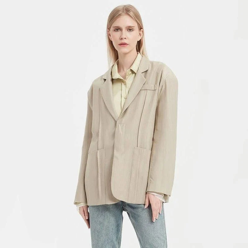 Timeless khaki blazer for Kiwi women, featuring a minimalist yet chic design for any occasion.