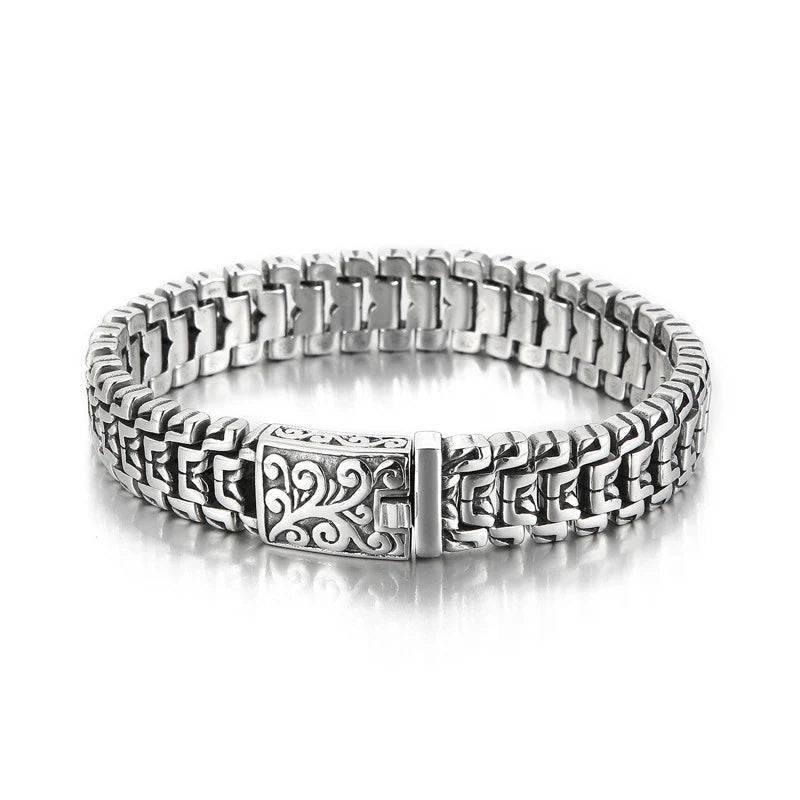 Titanium Steel Bracelet with Flower Design - Sleek and Stylish Accessory for New Zealand Men