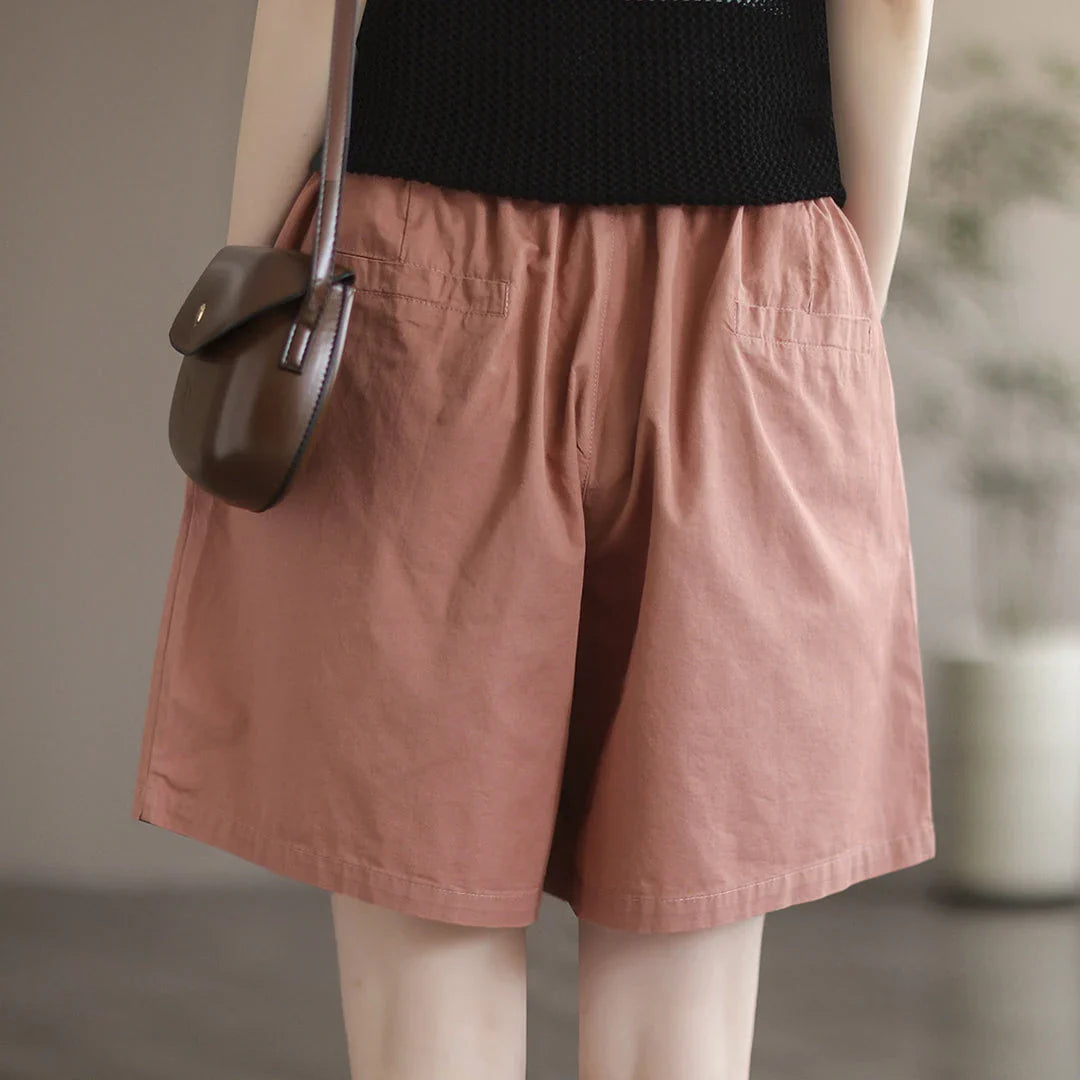 Comfortable and stylish Mori Girl-inspired cotton shorts in a solid coffee color, perfect for Kiwi summer adventures.