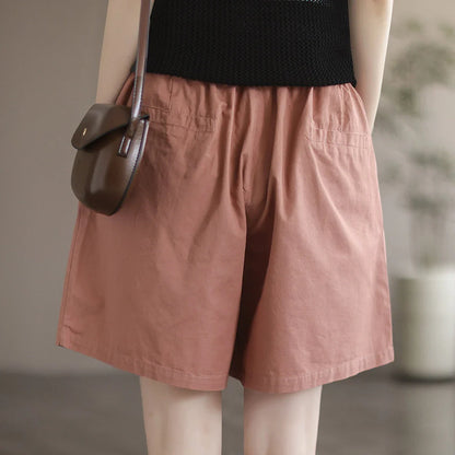 Comfortable and stylish Mori Girl-inspired cotton shorts in a solid coffee color, perfect for Kiwi summer adventures.