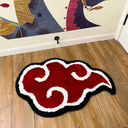 Vibrant red cloud anime-inspired tufted doormat with a soft, comfortable acrylic material and anti-slip backing