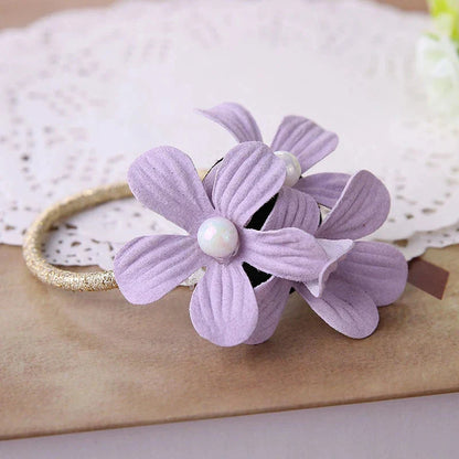 Stylish purple floral elastic hair rope accessory for women