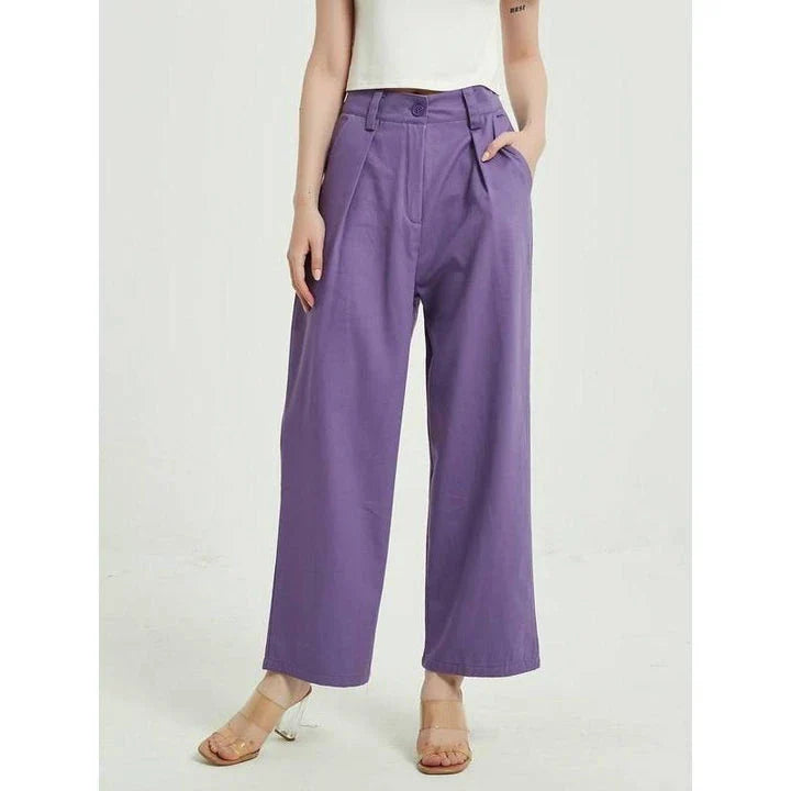 Chic high-waist wide-leg trousers in a stylish purple colour, perfect for Kiwi women's casual and formal wear