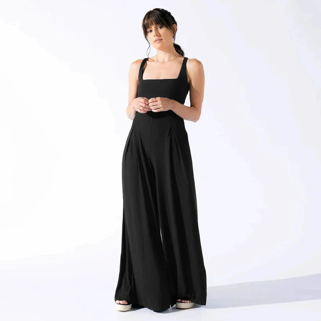 Sleeveless jumpsuit with wide-leg pants, designed for modern New Zealand women's summer style