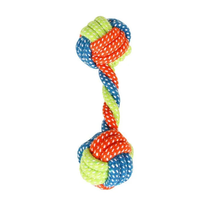 Chew-tastic braided cotton dog toy in the shape of a bone, available in brown and grey colours