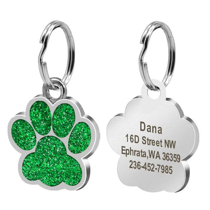 Cute paw-shaped pet tag with rhinestones, designed for Kiwi pets to provide stylish identification and anti-lost protection.