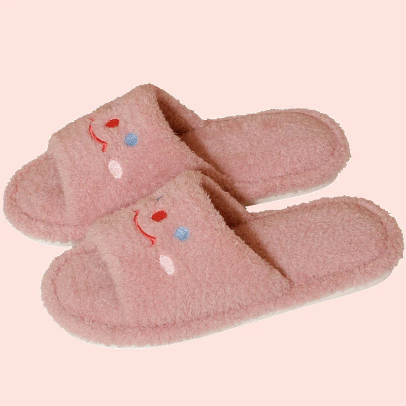 Cosy and cute smiling home slippers with plush upper and non-slip sole for Kiwi indoor comfort and style