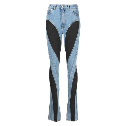Stylish high-waisted slim fit patchwork denim jeans in a variety of sizes