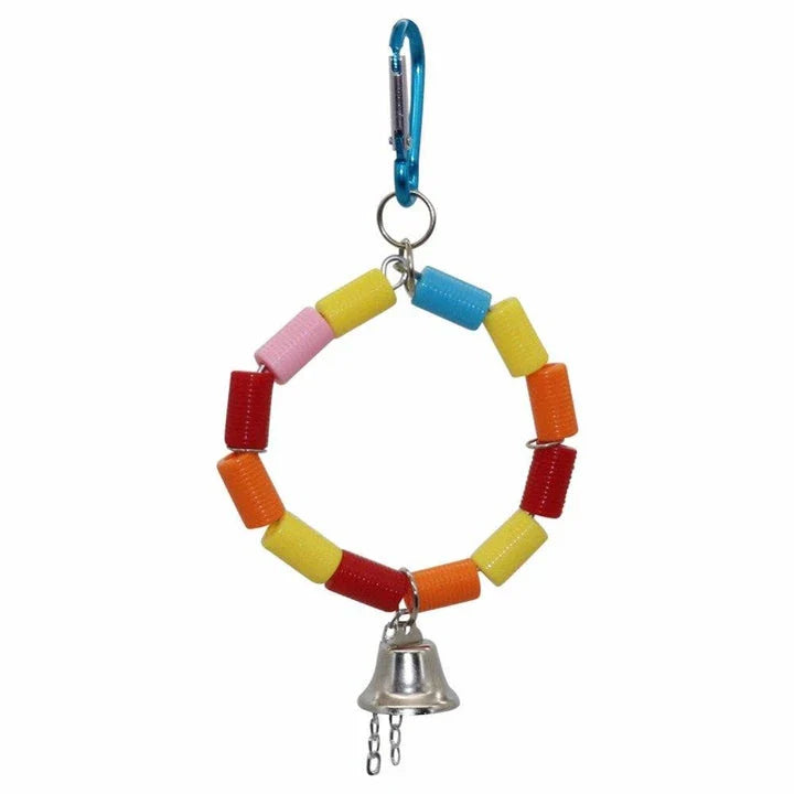 Colourful plastic parrot swing with a sturdy metal ring, providing a secure and comfortable perch for your feathered friend's playtime