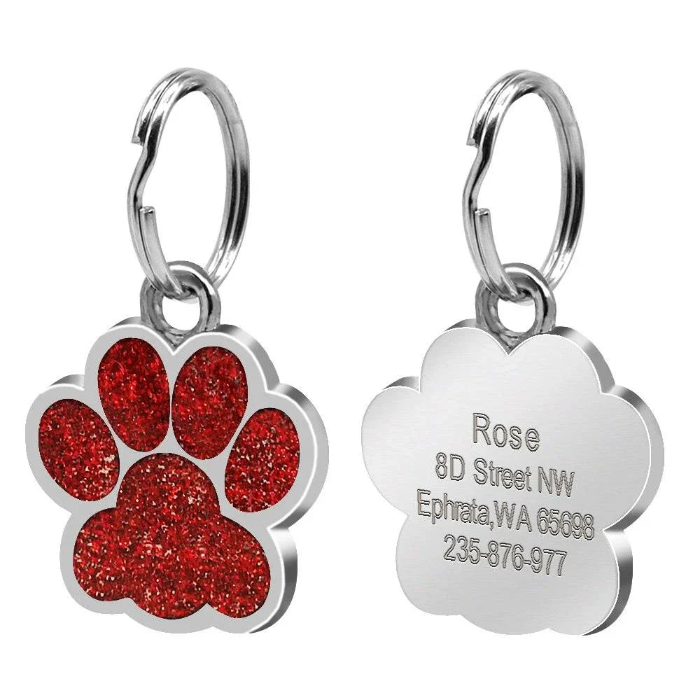 Cute paw-shaped pet tag with rhinestones, designed for Kiwi pets to provide stylish identification and anti-lost protection.