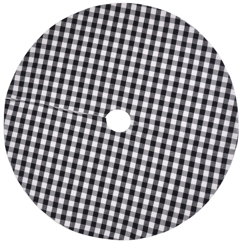 Stylish black and white plaid Christmas tree skirt with versatile size options