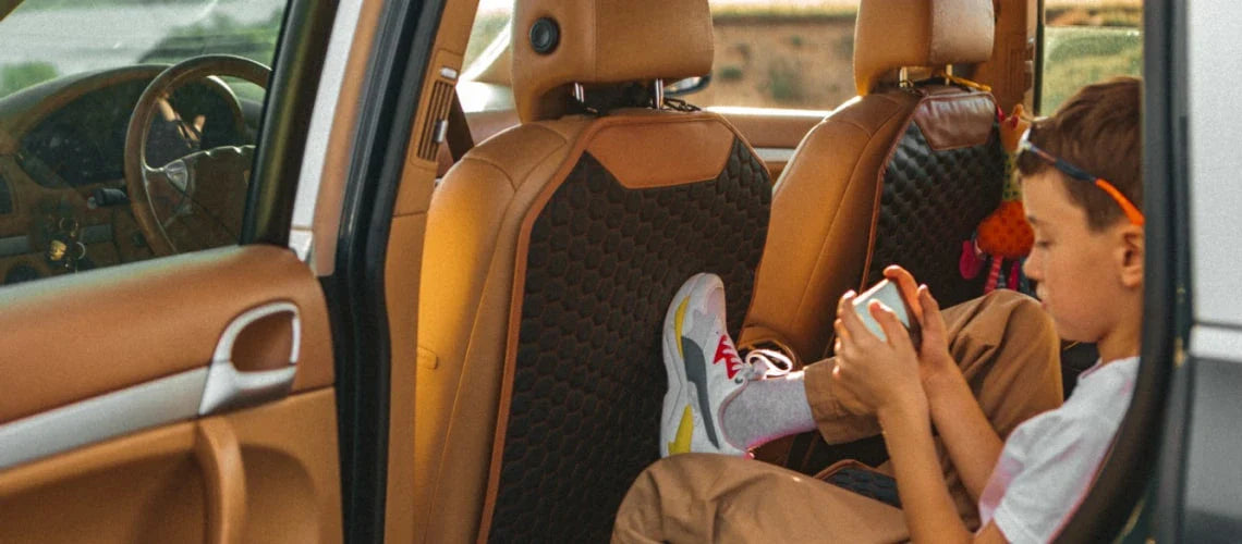 Comfy Car Kick Mat with PU Leather Design to Protect Upholstery During Family Road Trips