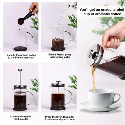 600ml Portable French Press Coffee Maker with Borosilicate Glass and Stainless Steel Construction