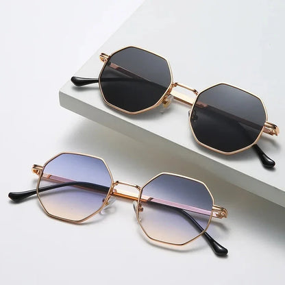 Stylish polygonal metal sunglasses with alloy frames and polycarbonate lenses, providing UV protection and contemporary flair for Kiwi fashion enthusiasts.