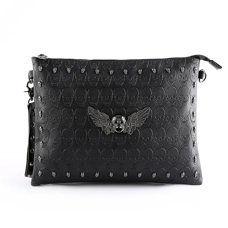 Stylish leather shoulder bag with skull design, perfect for Kiwi commuters and professionals