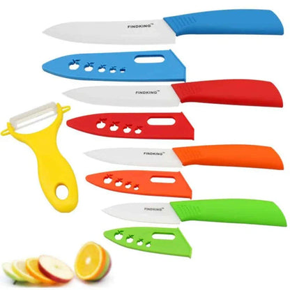 Set of premium ceramic knives with vibrant, colourful handles for a modern Kiwi kitchen