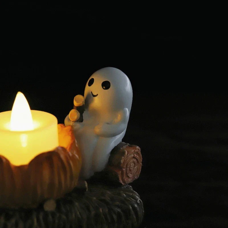 Flickering ghost campfire resin nightlight with realistic flame effect and spooky design