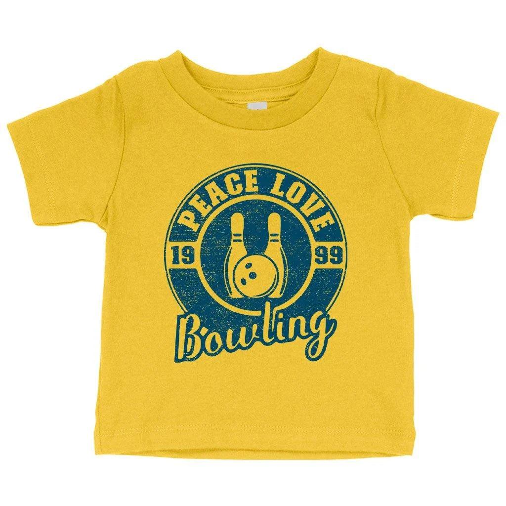 Comfy white baby bowling t-shirt made from soft, flexible Airlume cotton for New Zealand infants