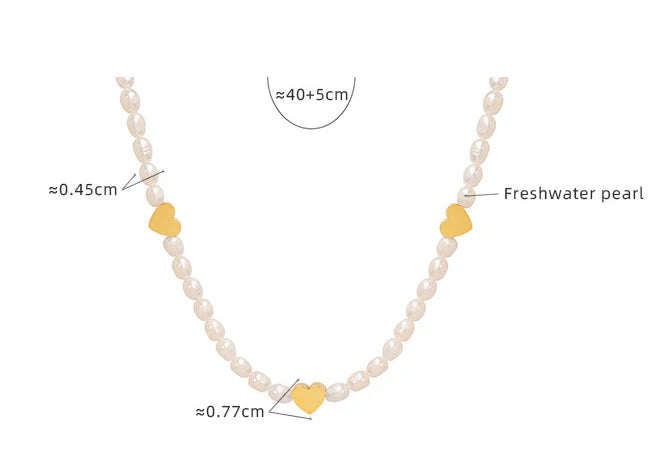 Peach Heart Freshwater Pearl Necklace with a delicate heart design and shimmering pearls, made of durable titanium steel for long-lasting wear