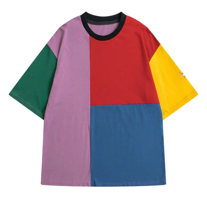 Timeless vintage cotton tee with colour block design and embroidered cuffs, perfect for summer in New Zealand