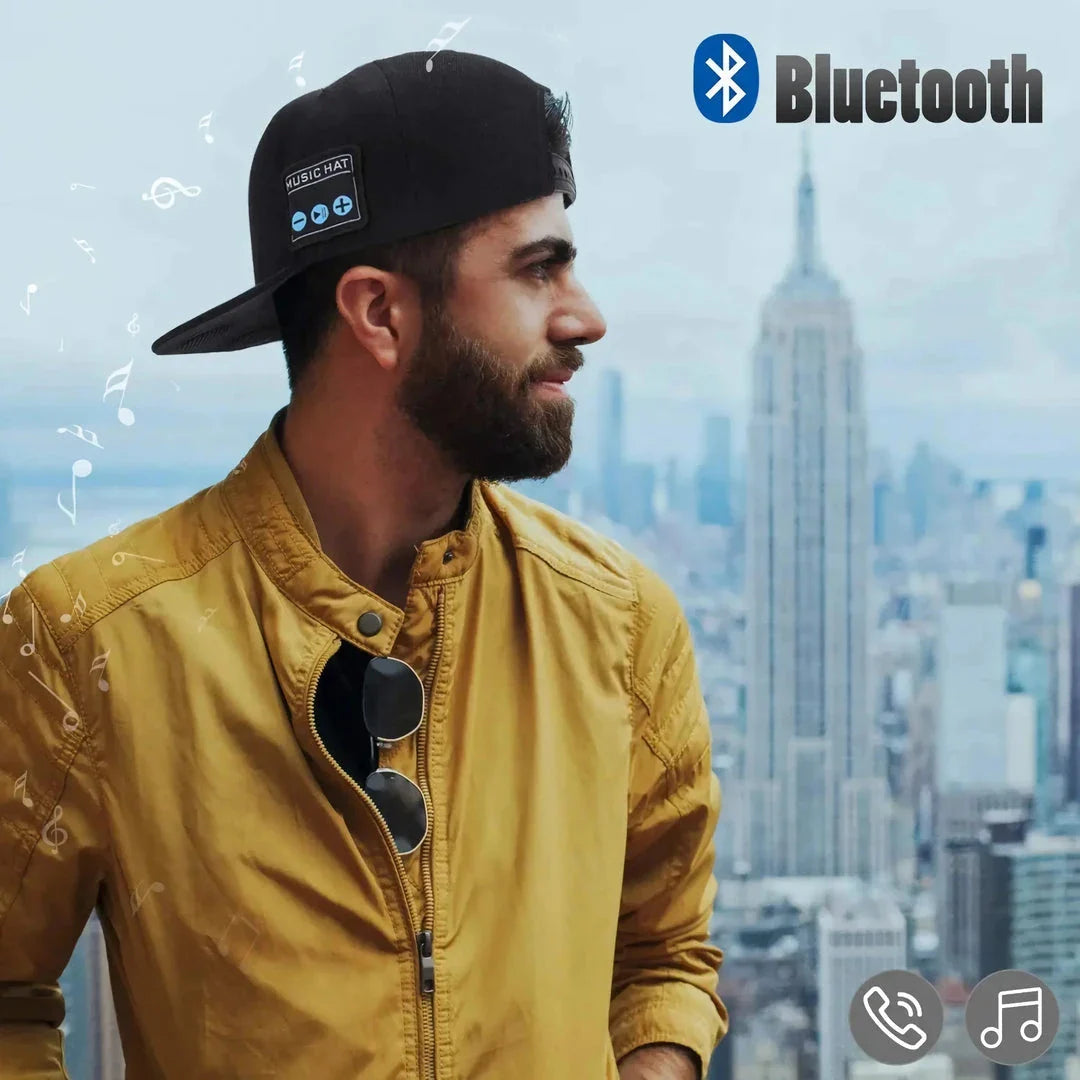 Wireless Bluetooth Speaker Cap with built-in microphone and adjustable fit for outdoor adventures