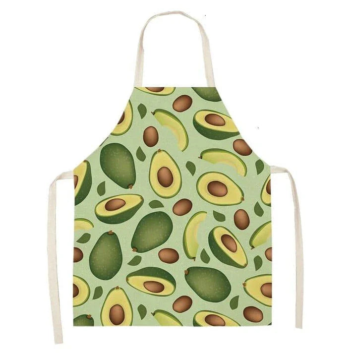 Avocado printed kitchen bib made from high-quality cotton, providing excellent protection and Kiwi-inspired style for Kiwi cooks and entertainers.