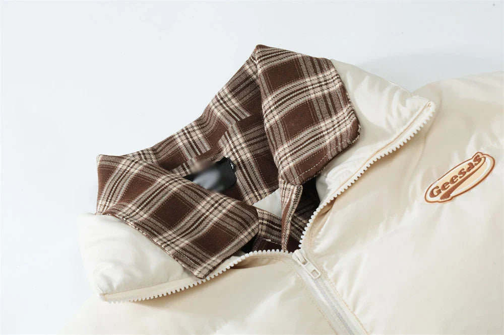 Stylish plaid cotton jacket with embroidered back patch, perfect for Kiwi men in winter