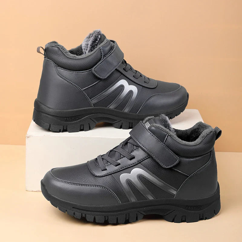 Men's stylish velvet leather shoes in black and gray colors, designed for comfort and protection in New Zealand's weather