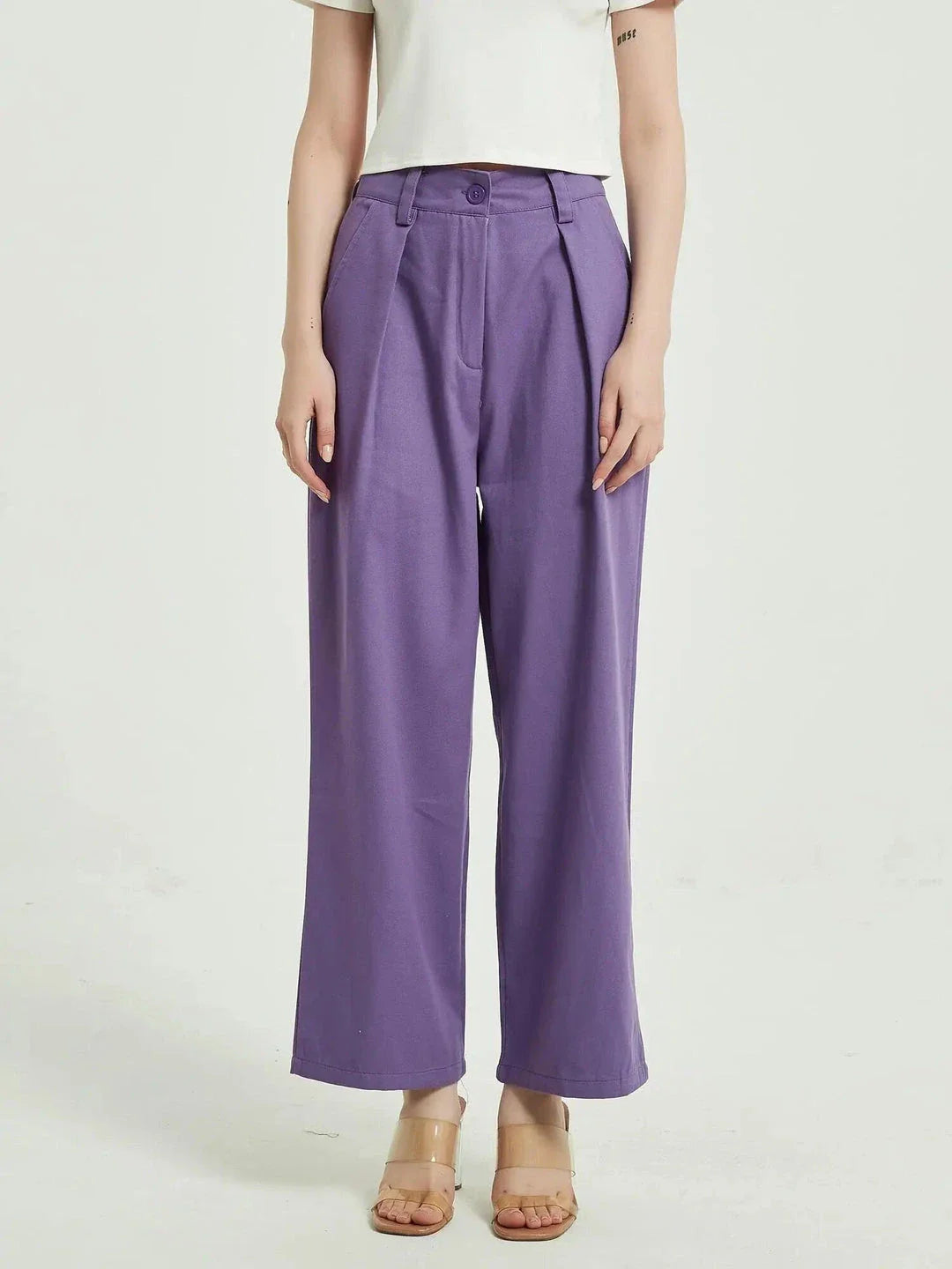 Chic high-waist wide-leg trousers in a stylish purple colour, perfect for Kiwi women's casual and formal wear