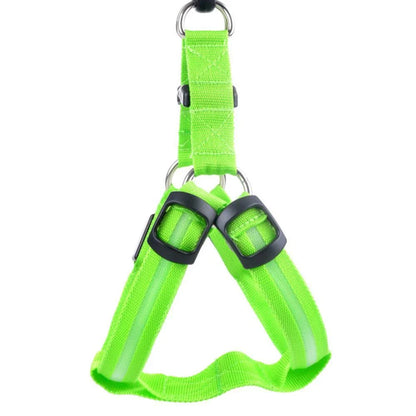 Brilliant luminous dog harness with adjustable nylon design and battery-powered lighting for enhanced visibility during walks and outdoor activities