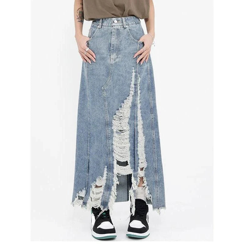 Shopfluxpro NZ Stylish High-Waisted Denim Skirt with Unique Flair