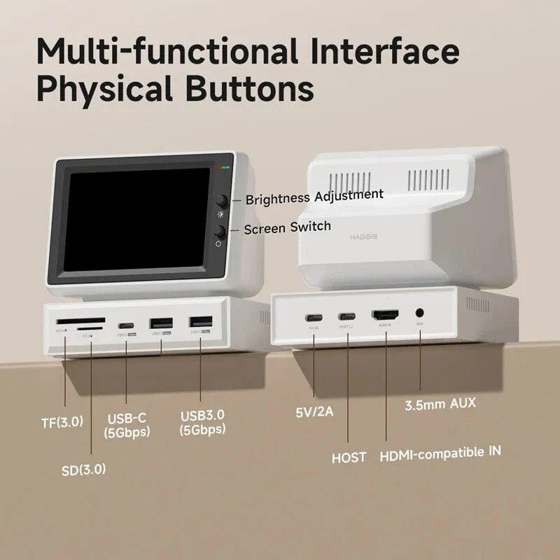 Compact 3.5-inch IPS display and USB-C hub for seamless connectivity and enhanced productivity