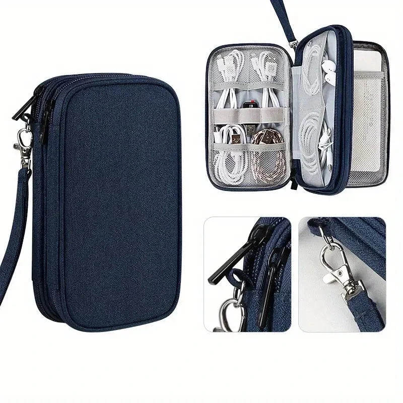 Eco-friendly travel organizer for storing and protecting digital accessories like smartphones, power banks, and cables