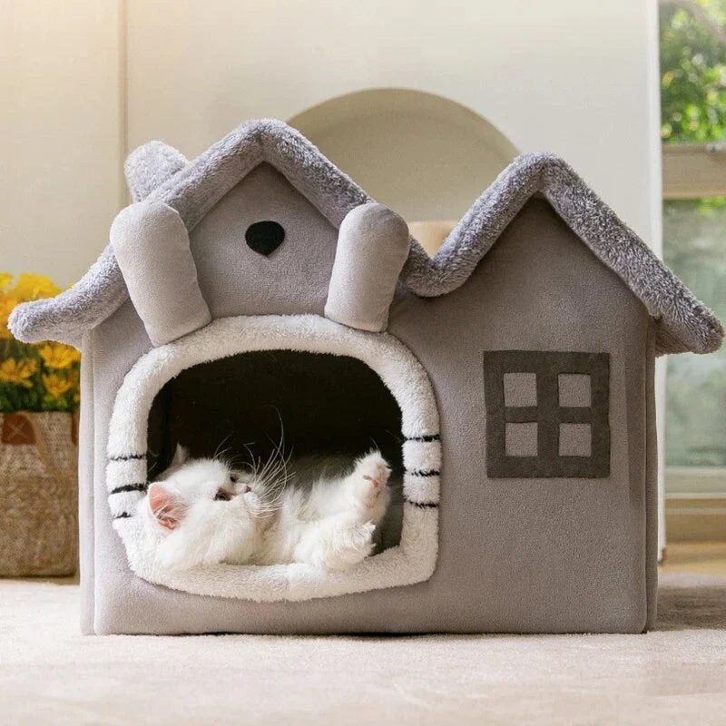 Cosy Cat Cave Bed with plush PP Cotton filling and velvet exterior, providing a warm and secure retreat for cats and small dogs