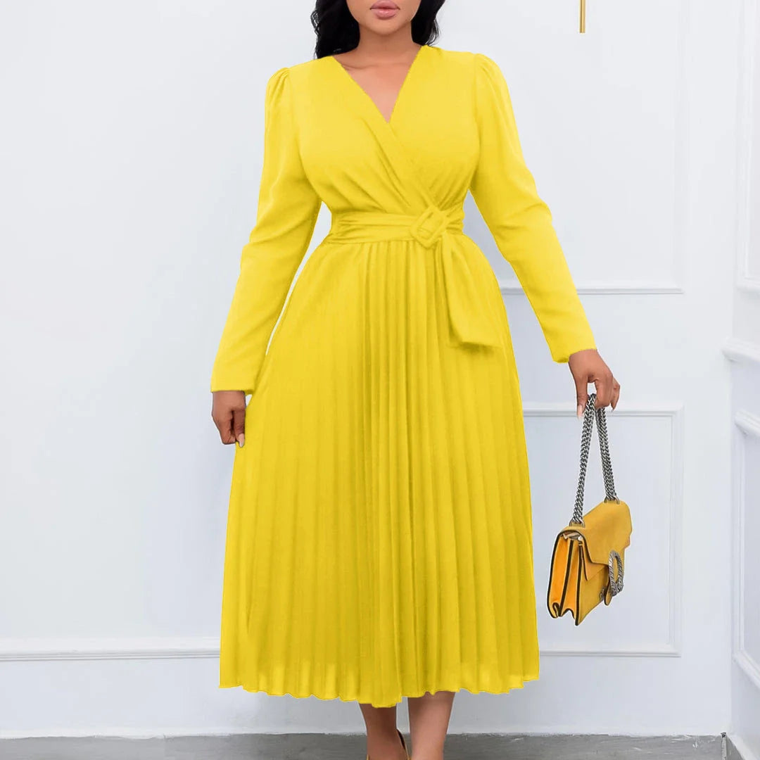 Stylish pleated Africa dress with lace-up detailing, available in various colours