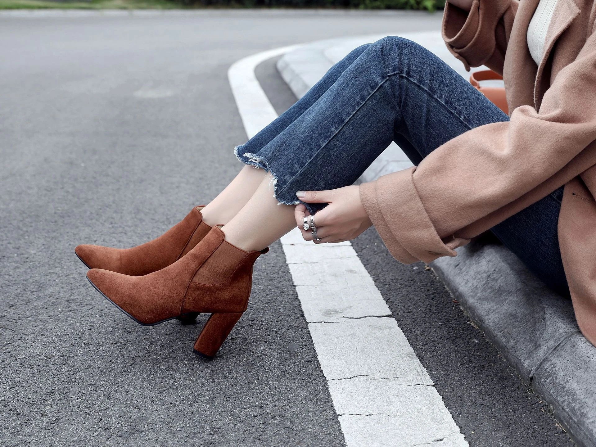 Stylish frosted booties with pointed toe and rubber sole, perfect for everyday wear in New Zealand