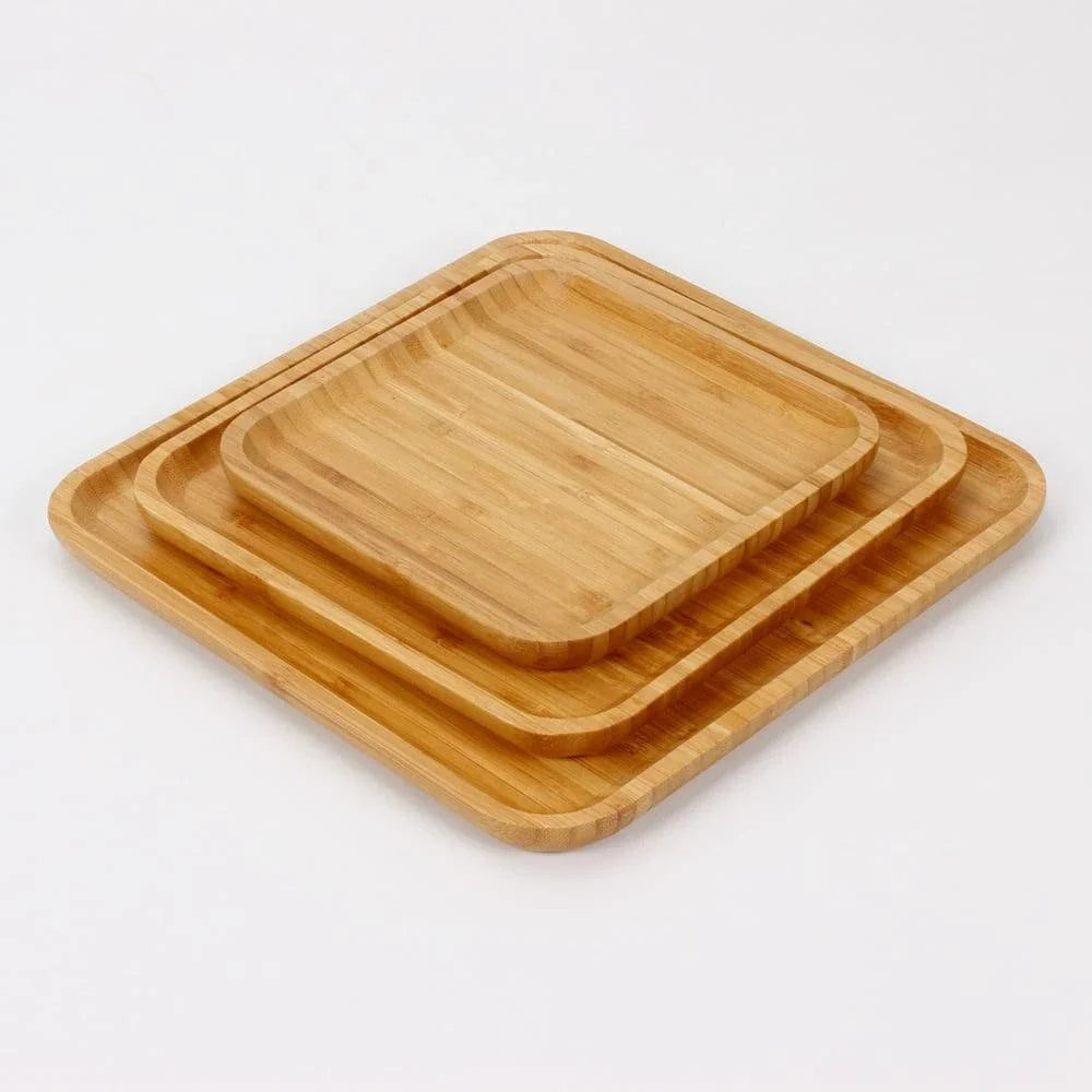 Bamboo serving tray with a sleek, minimalist design for serving food, drinks, or as a decorative piece in a modern kitchen