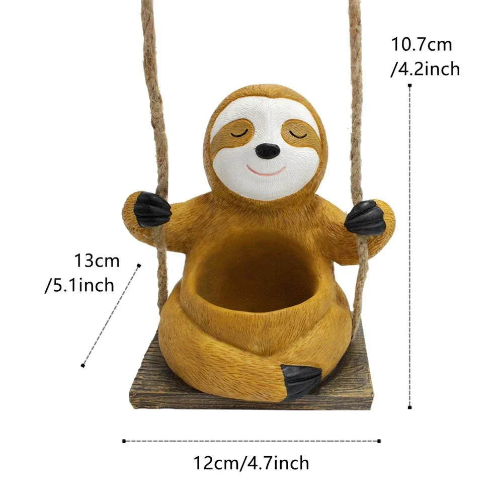 Charming Hanging Sloth Planter in resin material with a vibrant, glossy finish for home and garden decor