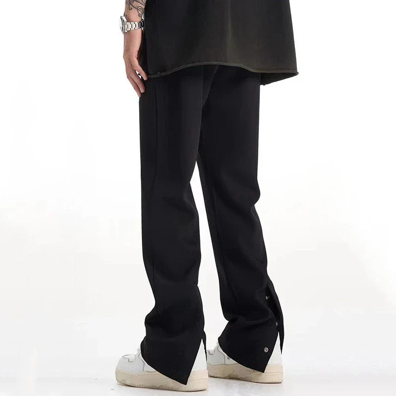 Retro-inspired casual suit pants in black and apricot colors, featuring a mid-waist design and straight leg silhouette for a comfortable, versatile Kiwi look.