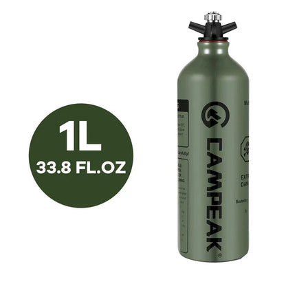 Portable aluminium fuel bottle with spill-proof cap and venting pipe, ideal for Kiwi outdoor adventures