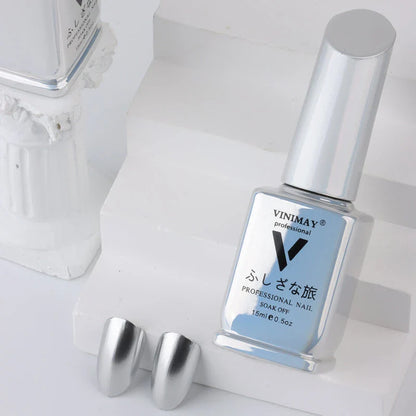 Trendha Metallic Mirror Silver Gel Nail Polish with a reflective, high-gloss finish that catches the light beautifully