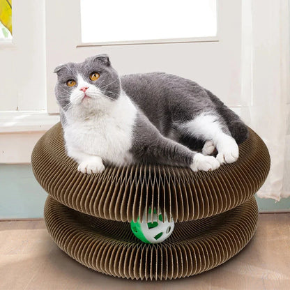 Foldable Magic Organ Cat Scratcher with Toy Ball - Versatile Scratching Board for Cats