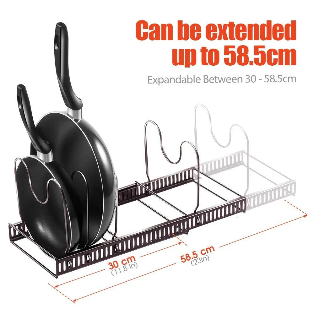 Expandable Kitchen Organizer Rack in Black - Durable Iron Construction, Adjustable Design for Customizable Storage