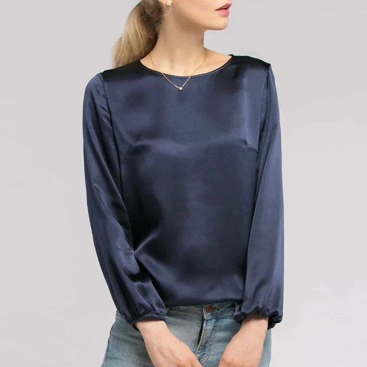 Elegant Satin Long Sleeve Top for Women - Sophisticated Harajuku-inspired Blouse in Luxurious Satin Fabric