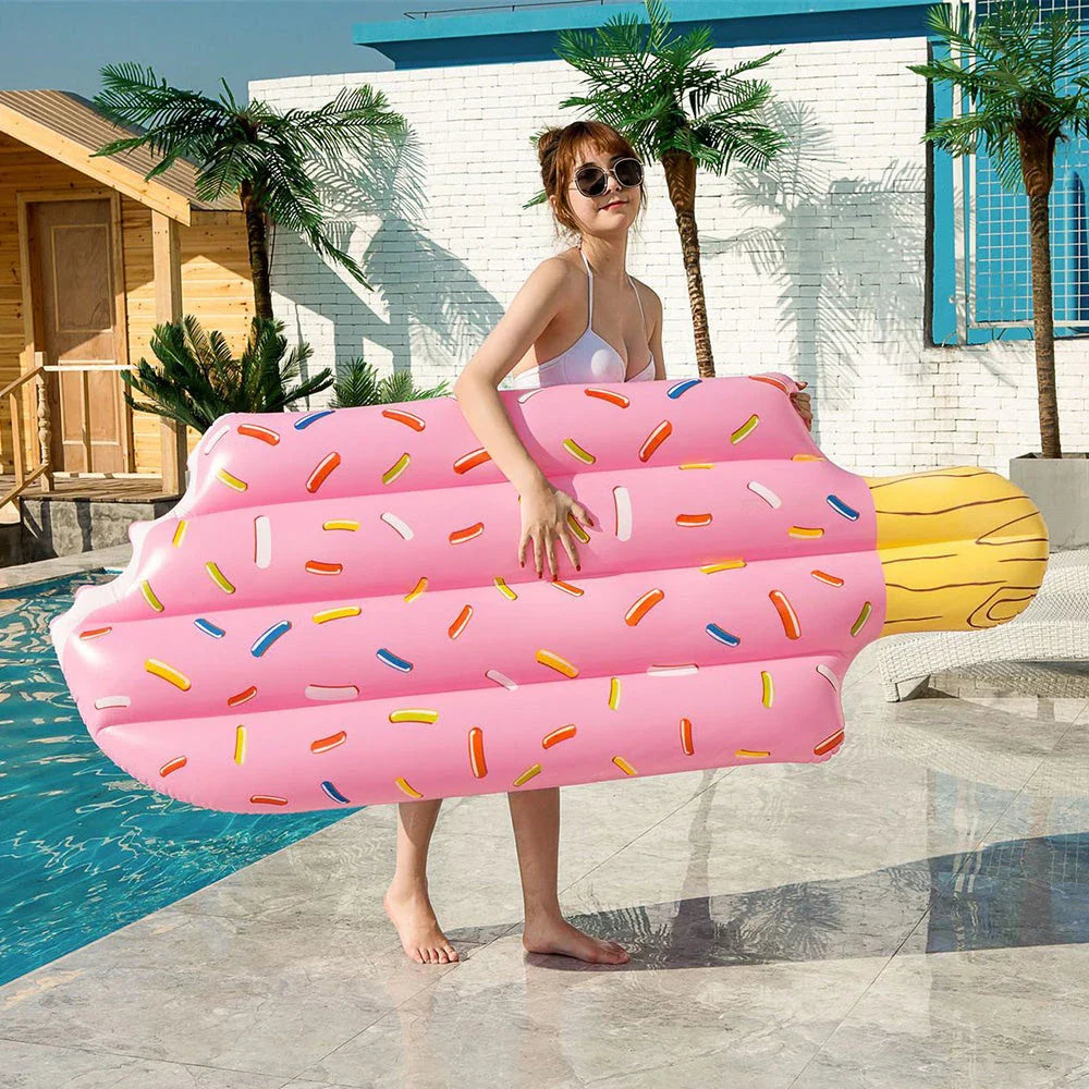 Deluxe Ice Cream Swim Float - A vibrant, dual-coloured inflatable pool float resembling a delicious ice cream treat