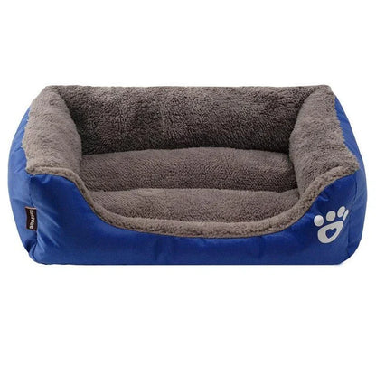 A cozy, waterproof pet bed featuring a soft fleece lining and paw print design, perfect for providing comfort and support for your beloved companion.