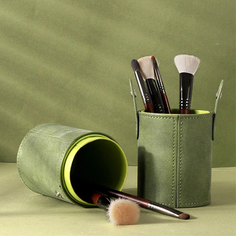 Stylish green makeup brush holder organiser with compact and waterproof design for tidy and travel-ready beauty essentials