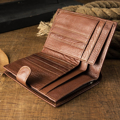 Men's Handmade Premium Leather Wallet with Vertical Design in Black or Brown