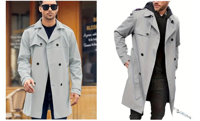 Men's Double-breasted Wool Coat in Light Gray, Black, Khaki, and Dark Brown Colors