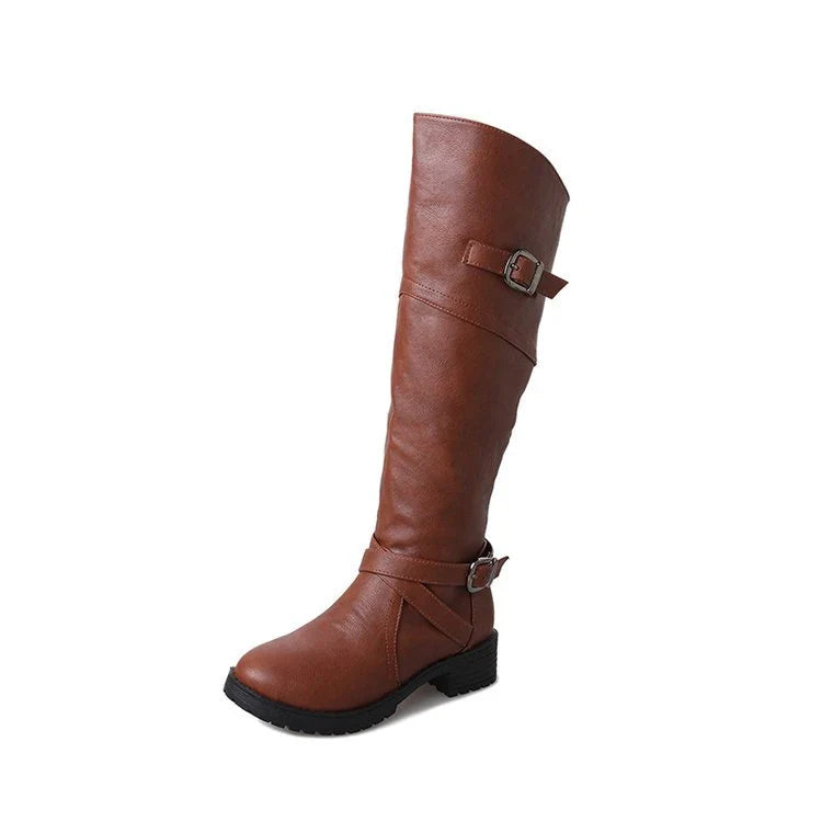 Women's boots with low heels and round toes, available in multiple colors and sizes for a comfortable and stylish look.